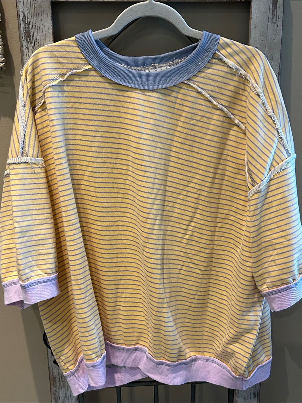 easel Yellow and Light Blue Striped Top